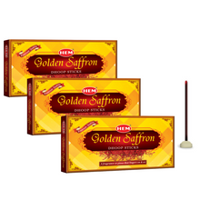 Load image into Gallery viewer, HEM Golden Saffron Dhoop Sticks - Pack of 3 (50g Each)
