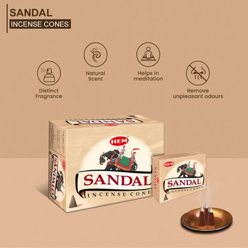 HEM Sandal Dhoop Cones - Pack of 12 (10 Cones Each)