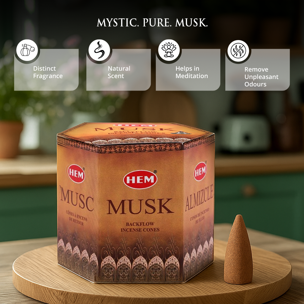 HEM Musk Backflow Dhoop Cones Pack of 40 Cones