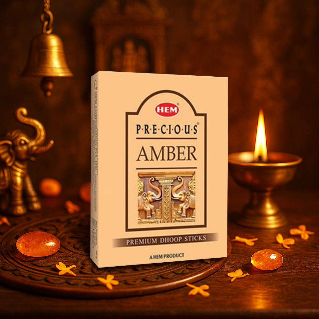 HEM Precious Amber Dhoop Sticks - Pack of 5 (60g Each)