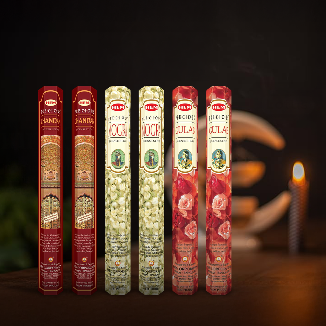 HEM Precious Incense Sticks 3 in 1 Combo pack of 6 (20 Sticks Each)