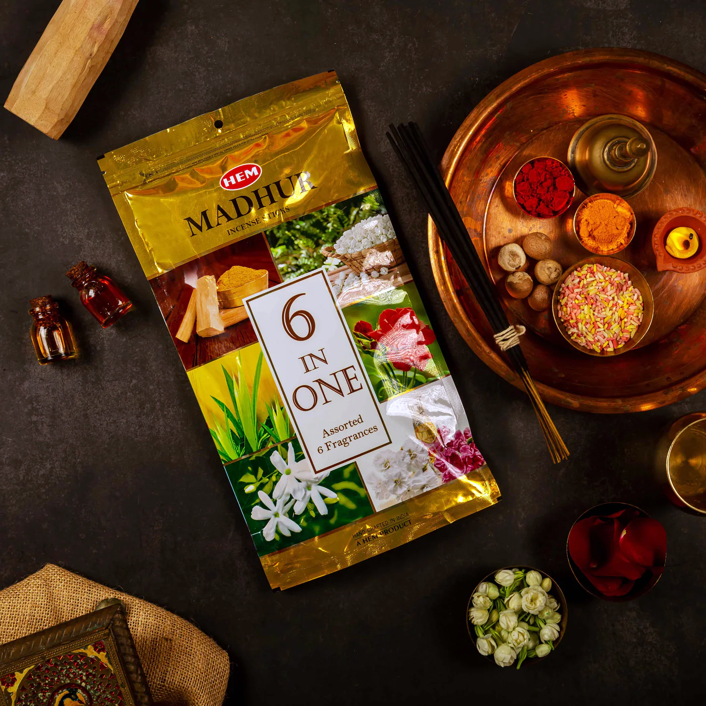 HEM Madhur 6 in 1 Incense Sticks Pack of 2 (240g Each)