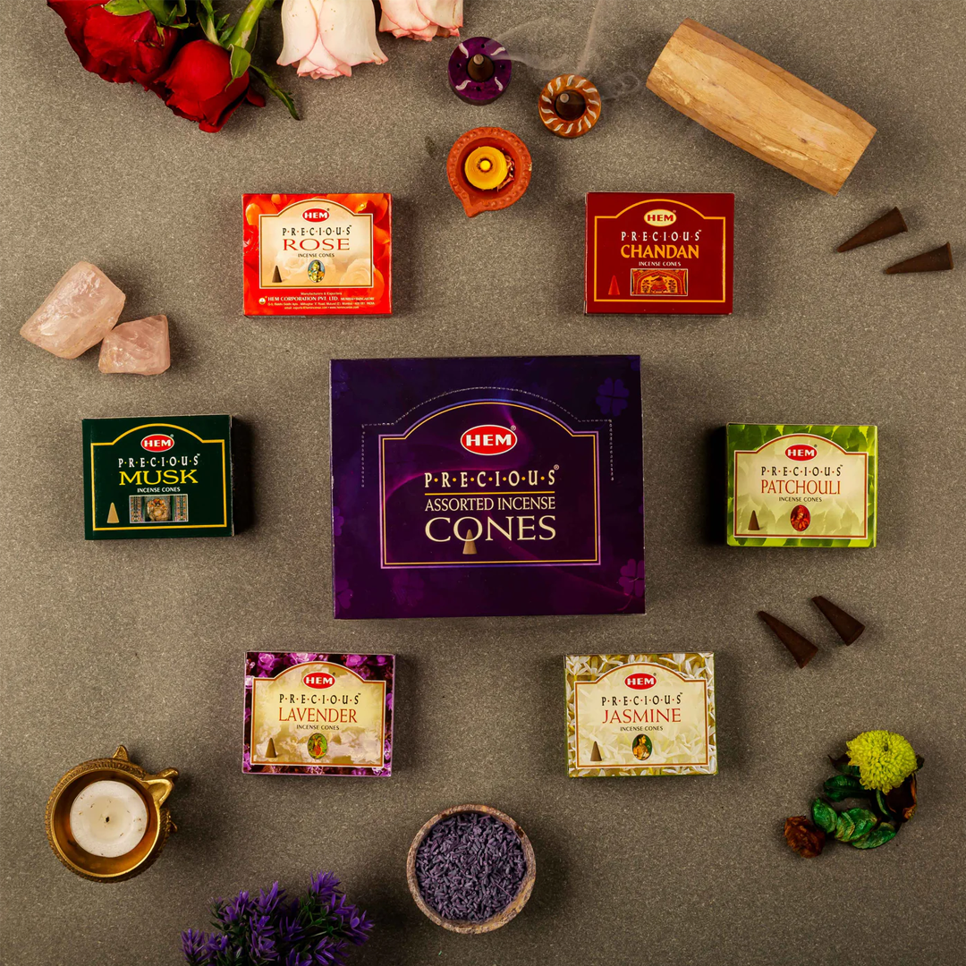 HEM Precious Assorted Perfumed Dhoop Cones - Pack of 12 (10 Cones Each)