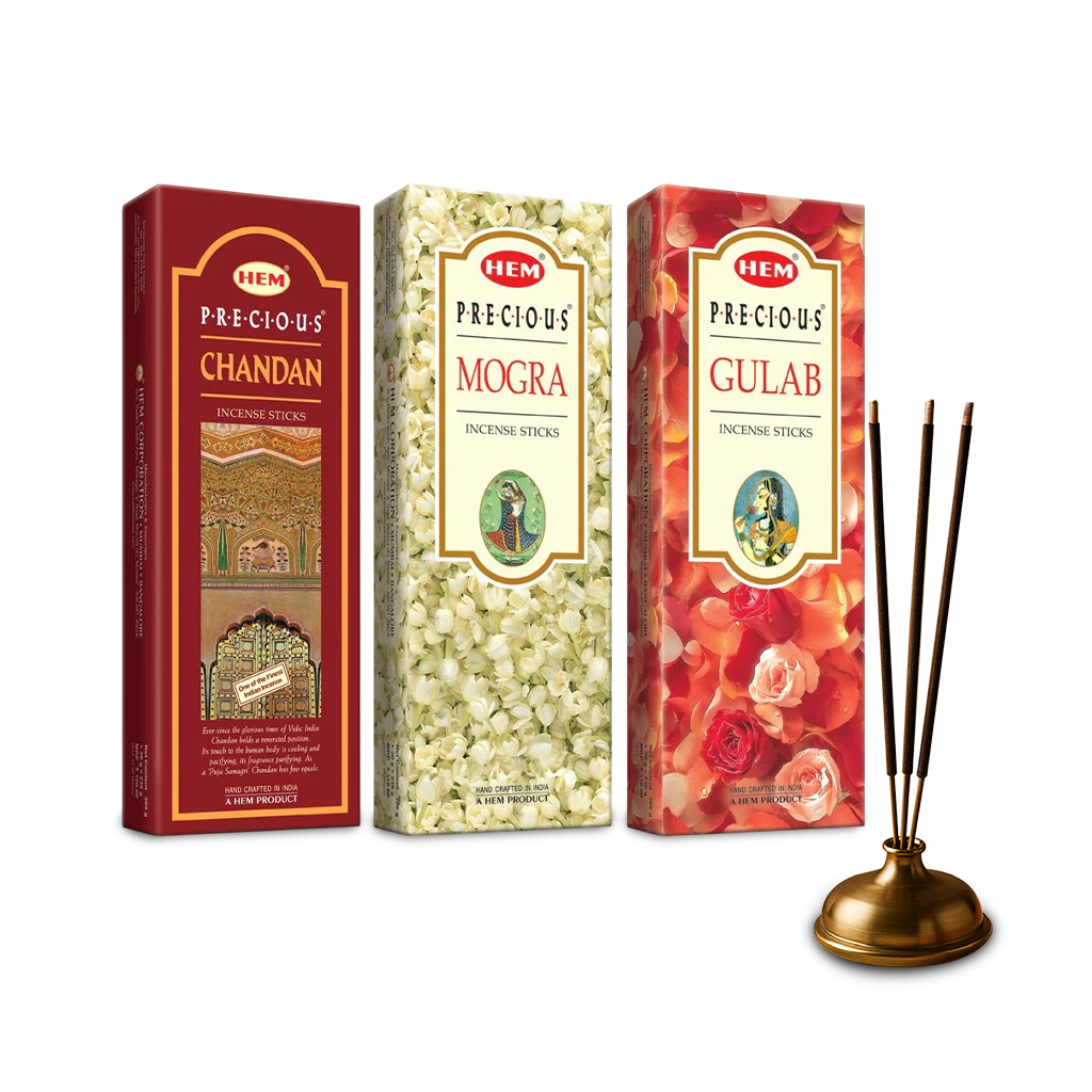 HEM Precious Incense Sticks Pack of 3 [Precious Chandan 210g + Precious Mogra 210g + precious Gulab 210g]