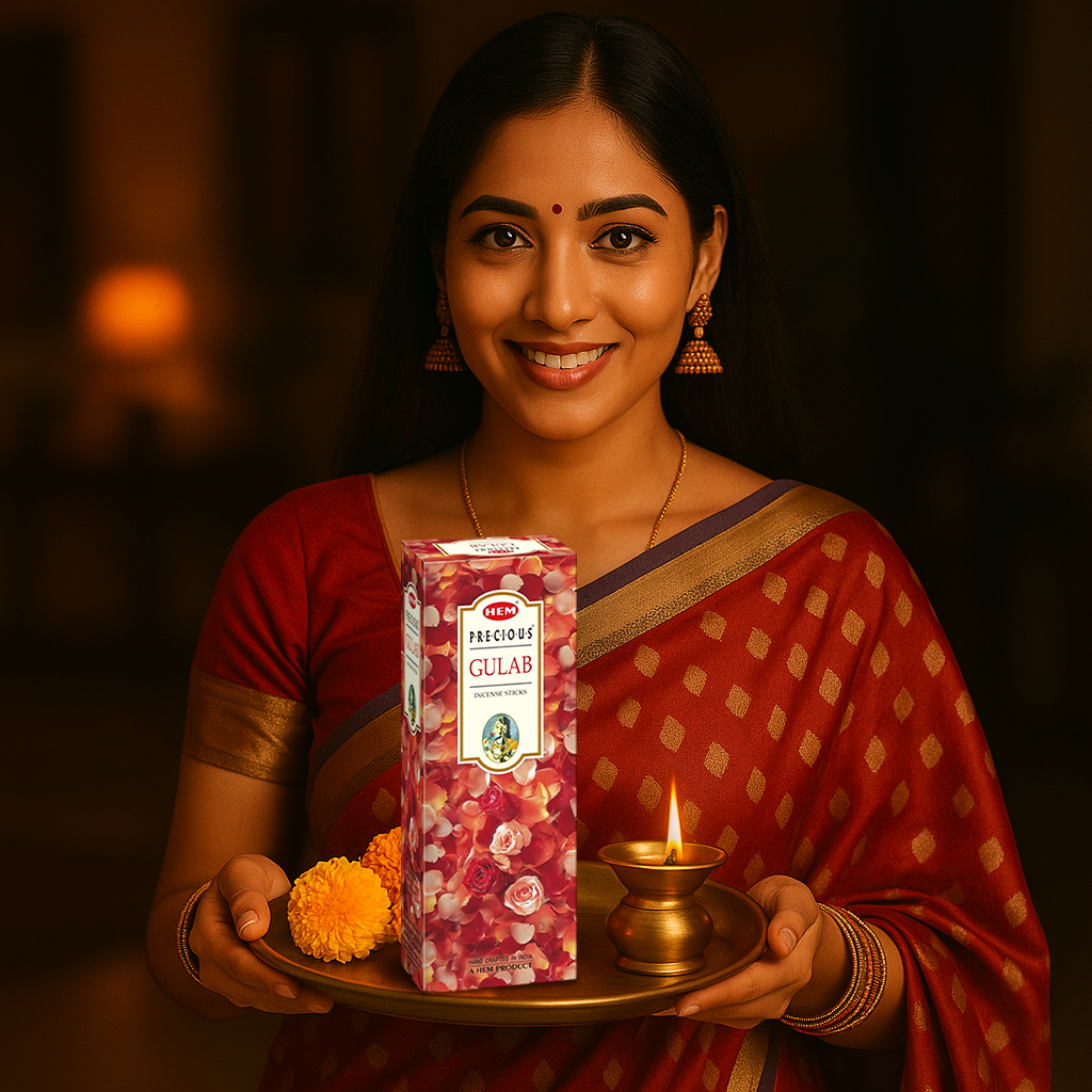 HEM Precious Gulab Incense Sticks - Pack of 6 (20 Sticks Each)