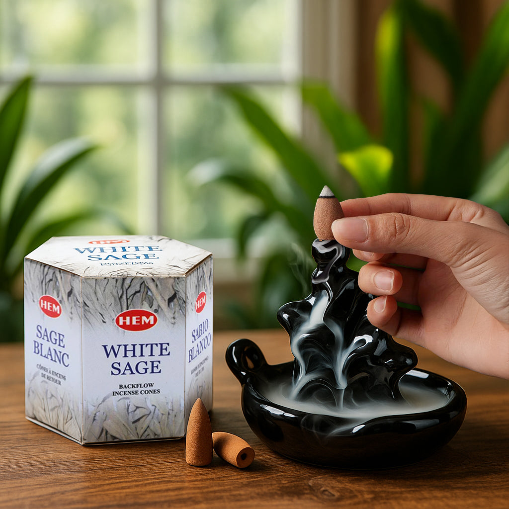 HEM White Sage Backflow Dhoop Cones Pack of 40 Cones