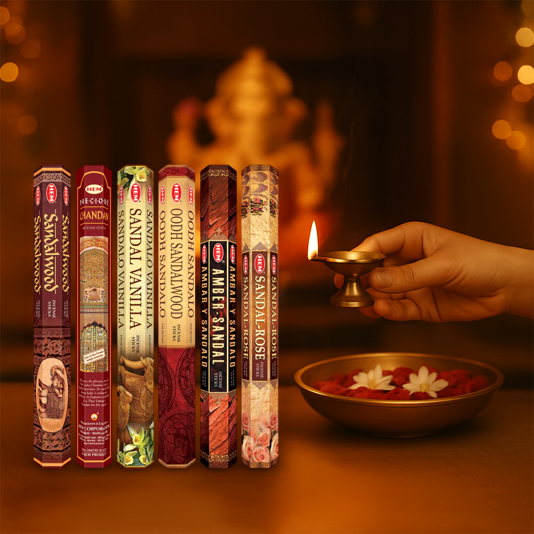 HEM Sandal Incense Sticks Combo Pack of 6 (20 Sticks Each)
