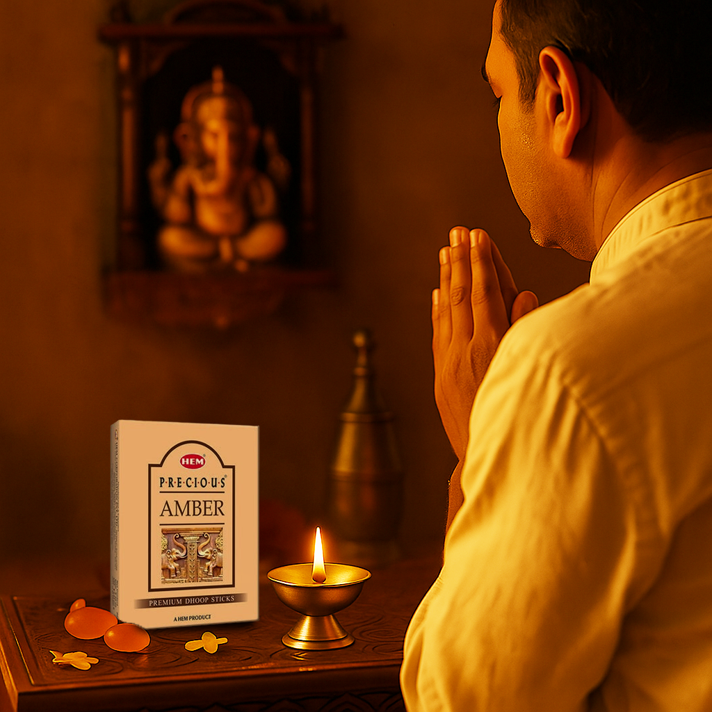 HEM Precious Amber Dhoop Sticks - Pack of 5 (60g Each)