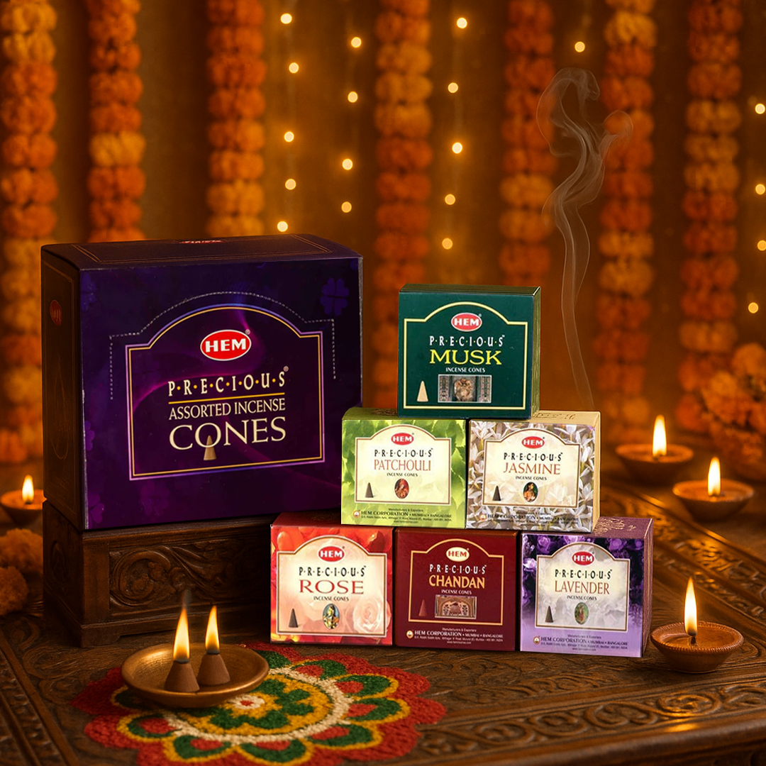 HEM Precious Assorted Perfumed Dhoop Cones - Pack of 12 (10 Cones Each)