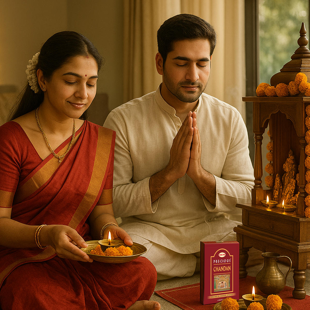 HEM Precious Chandan Dhoop Sticks - Pack of 5 (60g Each)