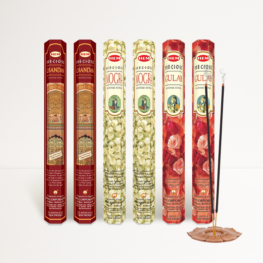 HEM Precious Incense Sticks 3 in 1 Combo pack of 6 (20 Sticks Each)
