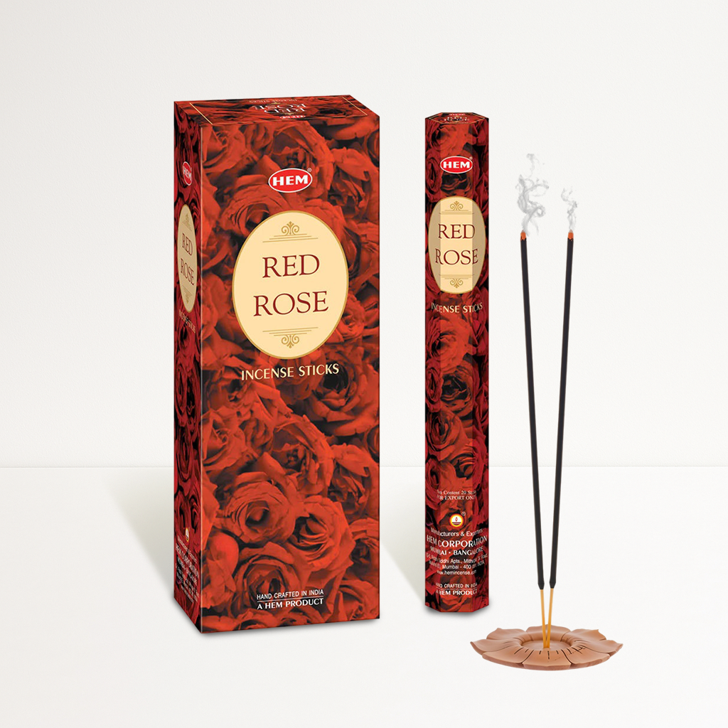 HEM Red Rose Incense Sticks - Pack of 6 (20 Sticks Each)