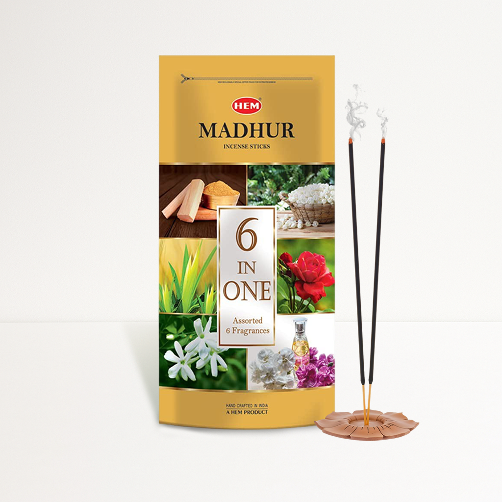 HEM Madhur 6 in 1 Incense Sticks Pack of 2 (240g Each)