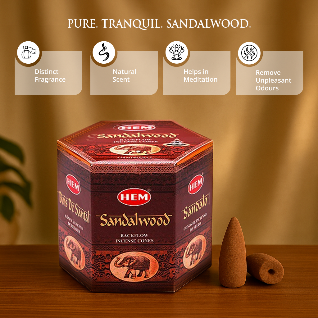 HEM Sandalwood Backflow Dhoop Cones Pack of 40 Cones