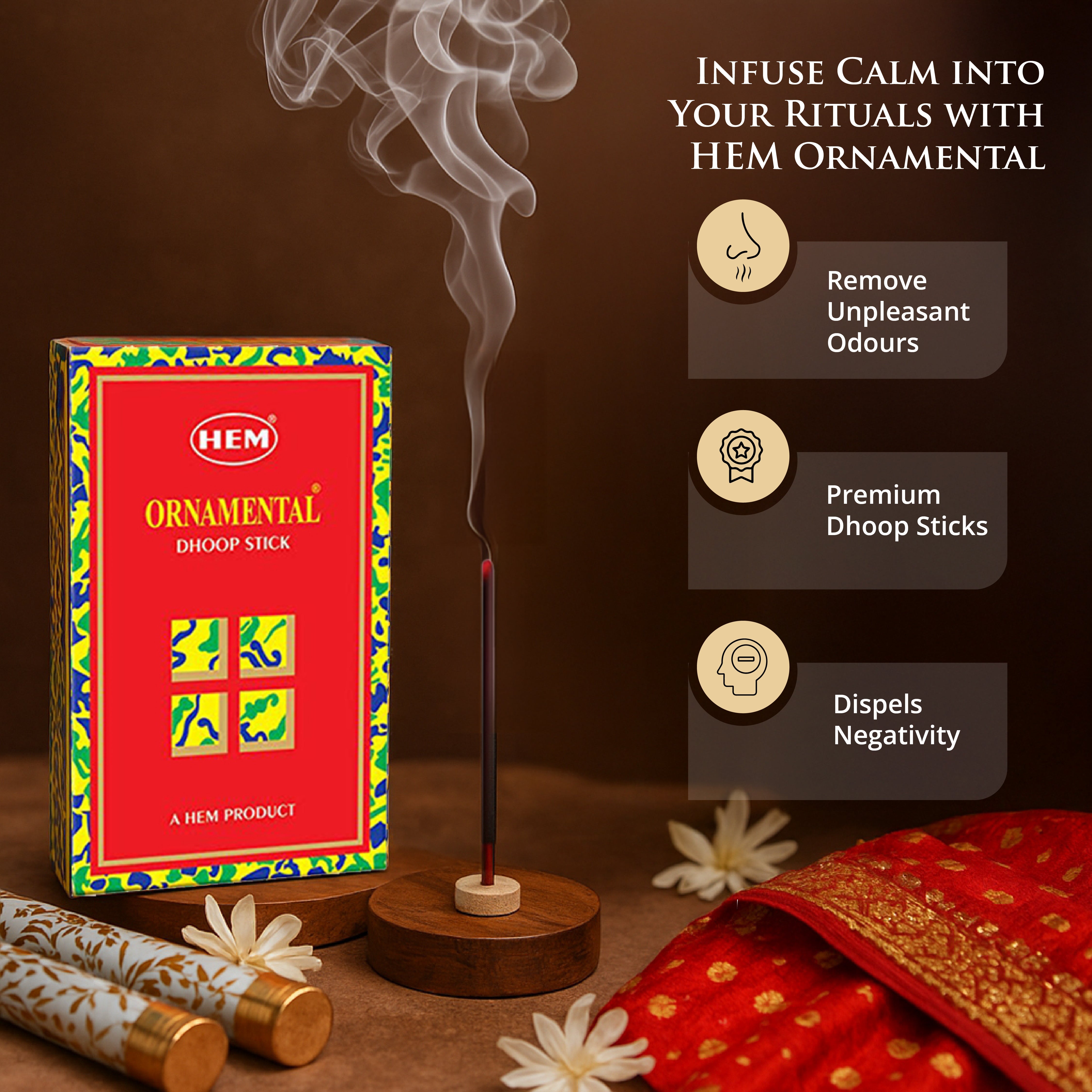 HEM Ornamental Dhoop Sticks - Pack of 4 (90g Each)