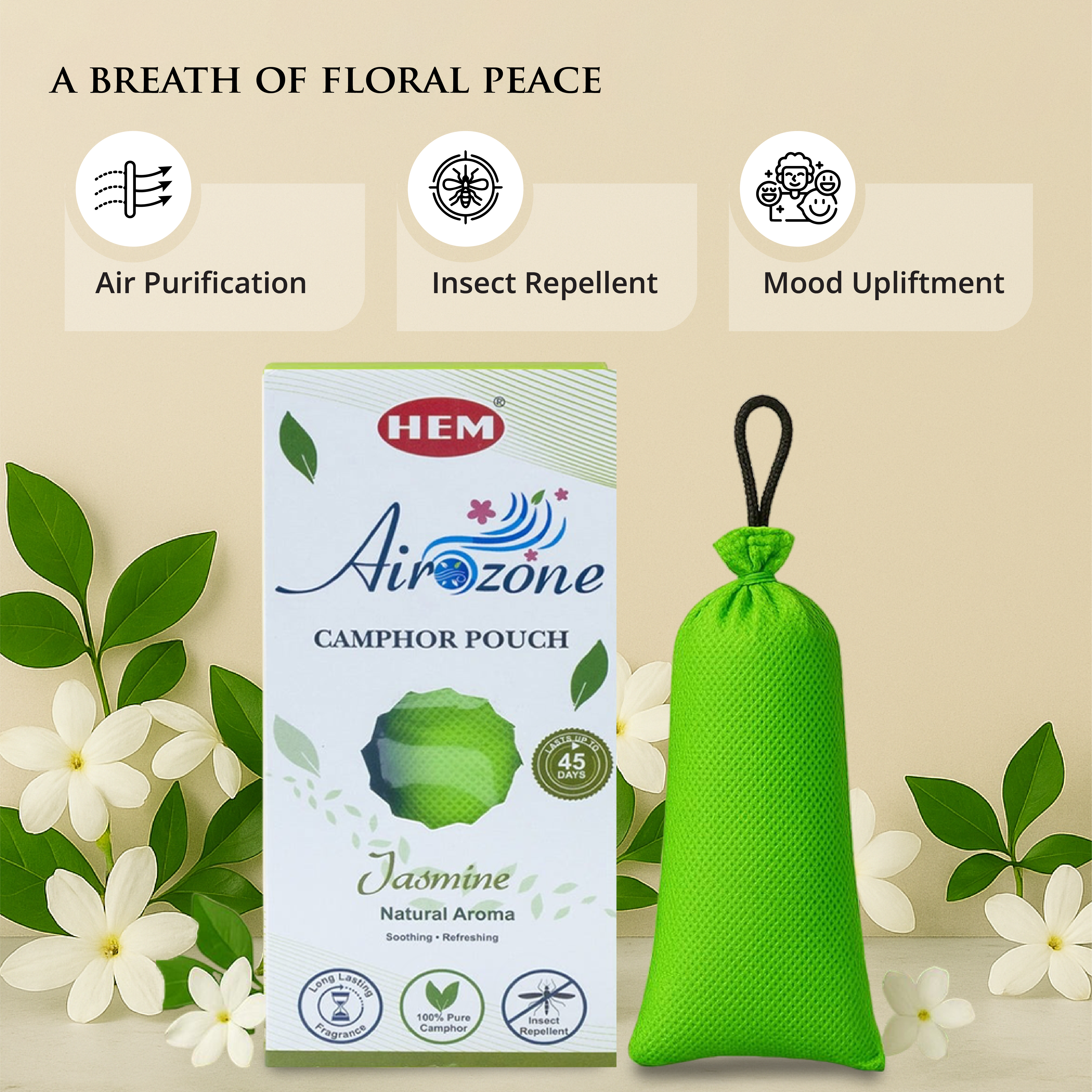 HEM Jasmine Camphor Pouch Pack of 2 (60g Each)