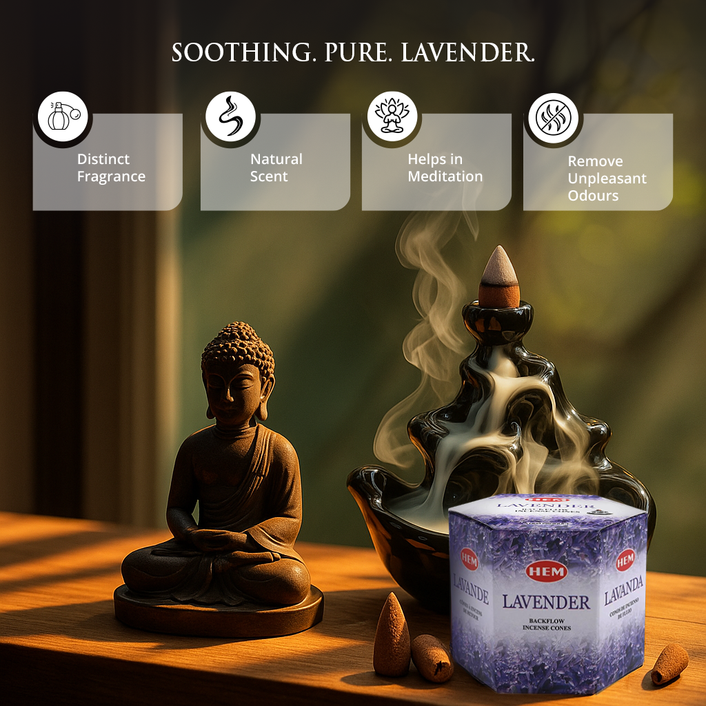 HEM Lavender Backflow Dhoop Cones Pack of 40 Cones