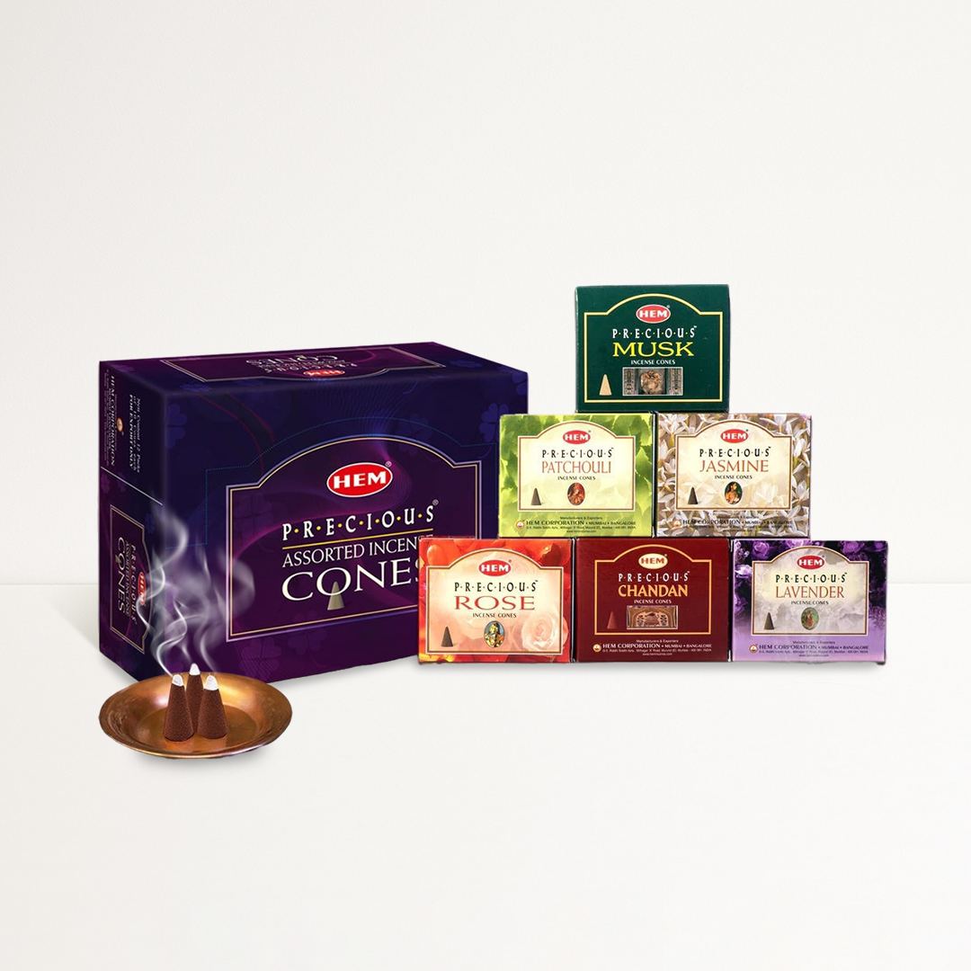 HEM Precious Assorted Perfumed Dhoop Cones - Pack of 12 (10 Cones Each)