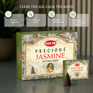 HEM Precious Jasmine Dhoop Cones - Pack of 12 (10 Cones Each)