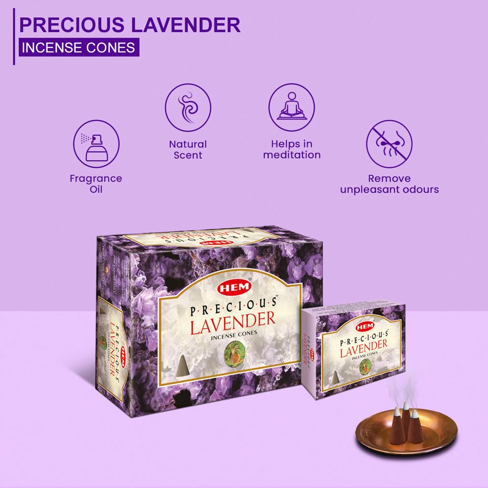 HEM Precious Lavender Dhoop Cones - Pack of 12 (10 Cones Each)