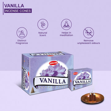 HEM Vanilla Dhoop Cones - Pack of 12 (10 Cones Each)