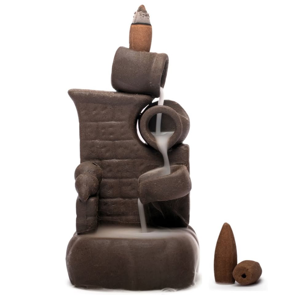 HEM Pot Ceramic Backflow Cone Burner + 1 Pack of Backflow Dhoop cone (10 Cones in a Pack)