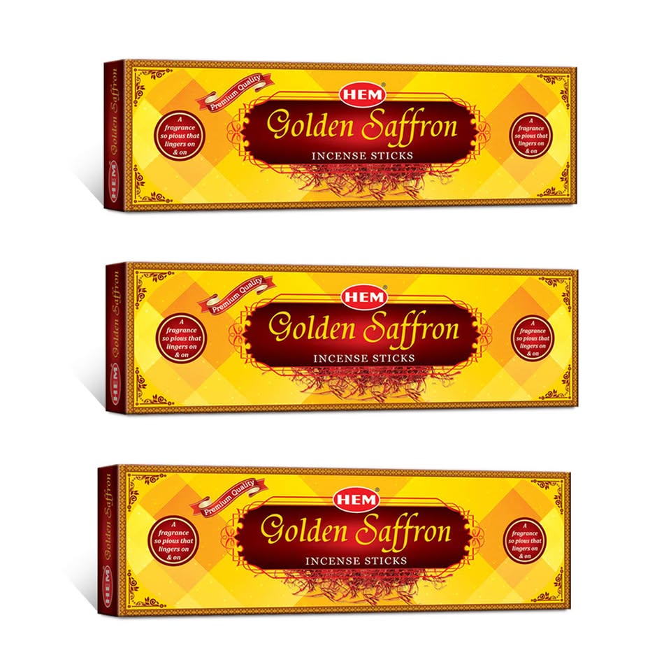 HEM Golden Saffron Incense Sticks - Pack of 3 (50g Each)