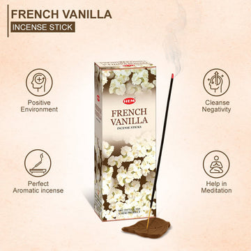 HEM French Vanilla Incense Sticks - Pack of 6 (20 Sticks Each)