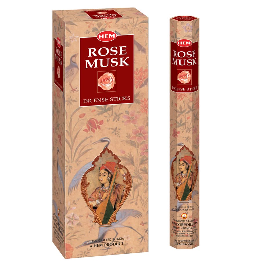 HEM Rose Musk Incense Sticks - Pack of 6 (20 Sticks Each)