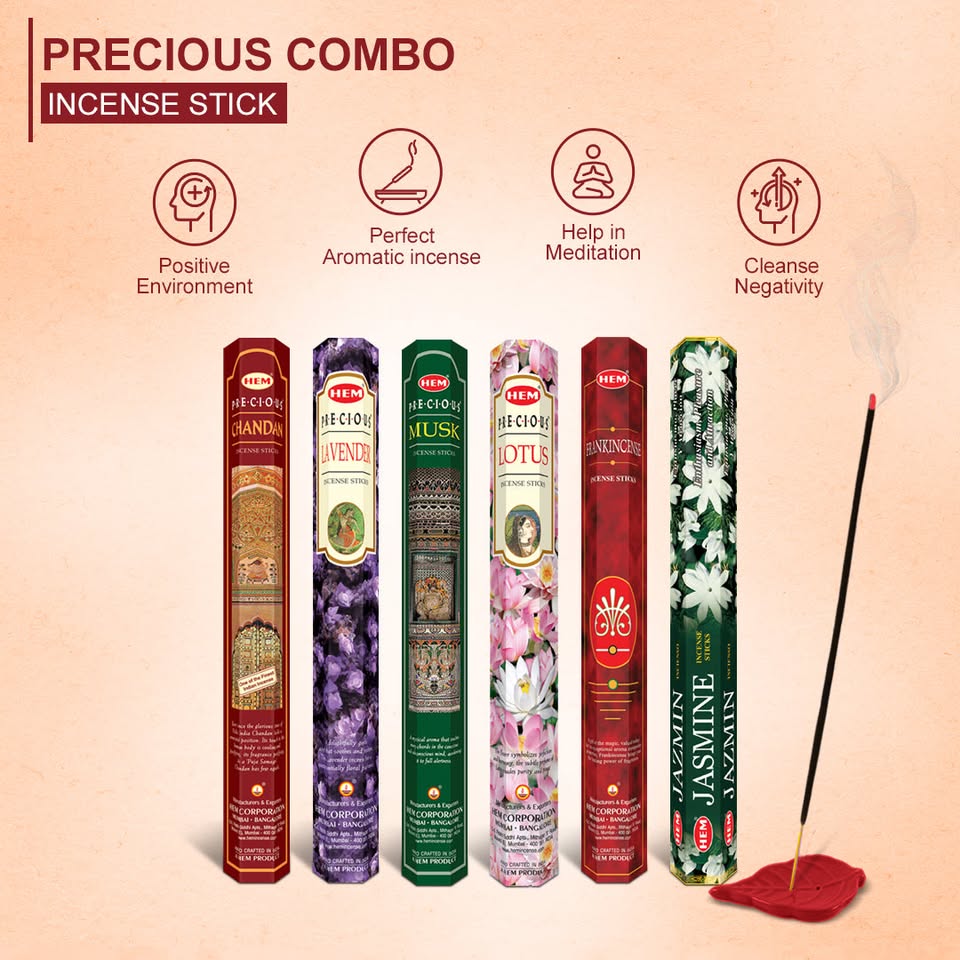 HEM Precious Combo Incense Sticks pack of 6 (20 Sticks Each)