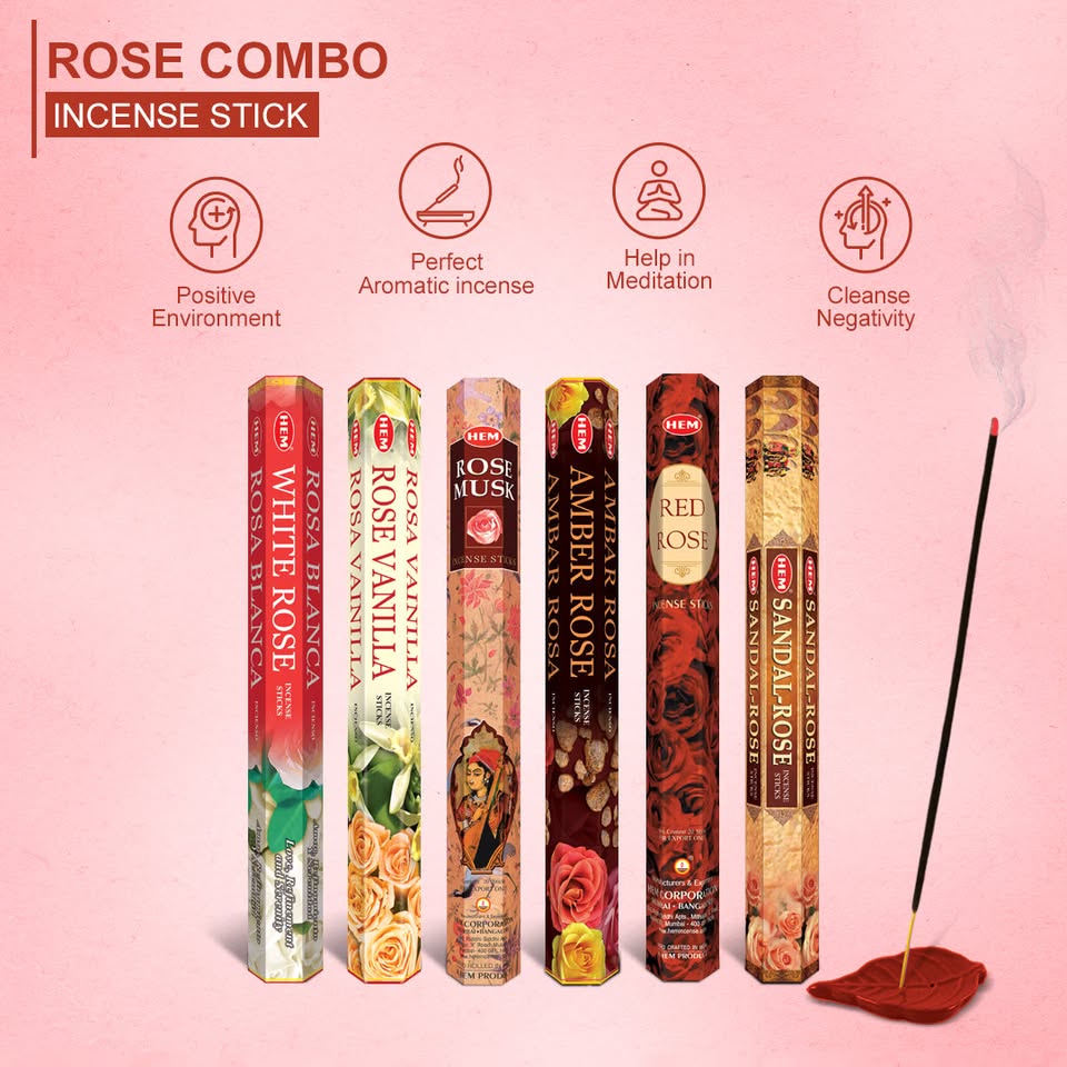HEM Rose Incense Sticks Combo Pack of 6 (20 Sticks Each)
