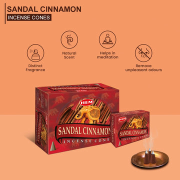 HEM Sandal Cinnamon Dhoop Cones - Pack of 12 (10 Cones Each)