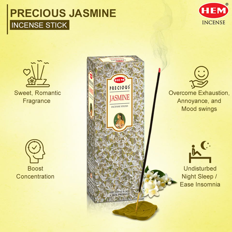 HEM Precious Jasmine Incense Sticks - Pack of 6 (20 Sticks Each)
