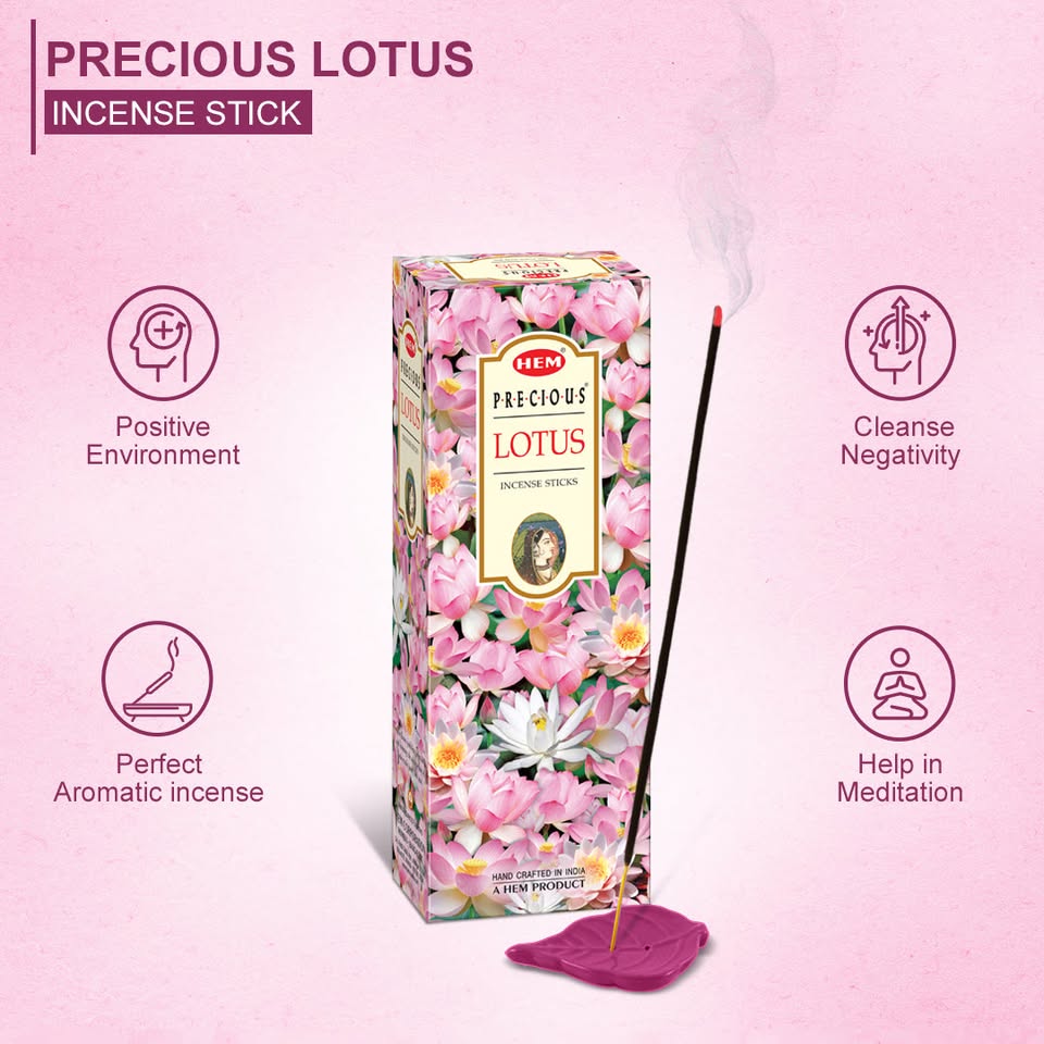 HEM Precious Lotus Incense Sticks - Pack of 6 (20 Sticks Each)
