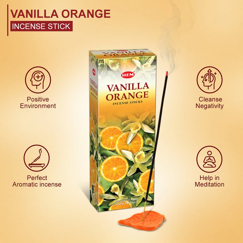HEM Vanilla Orange Incense Sticks - Pack of 6 (20 Sticks Each)