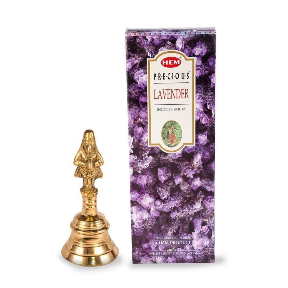 Hem Brass Pooja Bell Ghanti + Precious Lavender Incense sticks