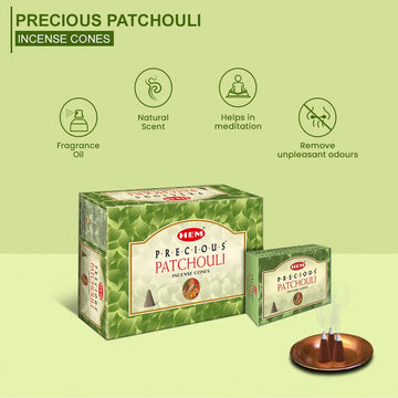 HEM Precious Patchouli Dhoop Cones - Pack of 12 (10 Cones Each)