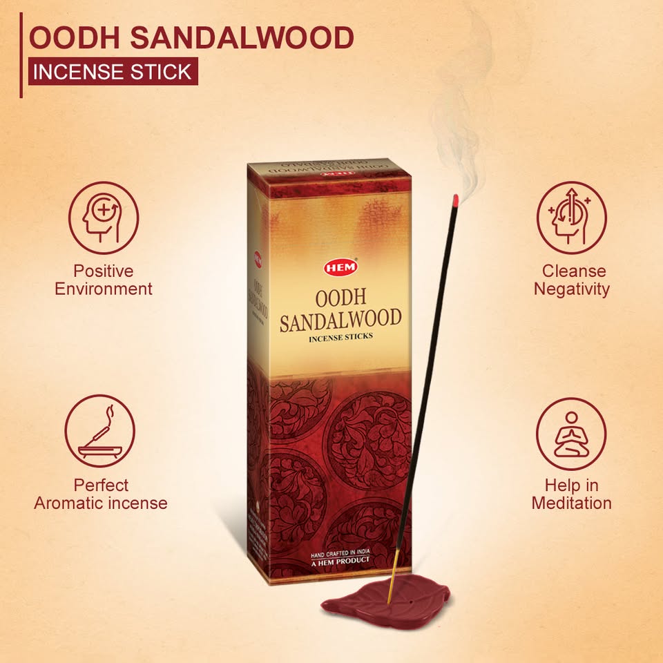 HEM Oodh Sandalwood Incense Sticks - Pack of 6 (20 Sticks Each)