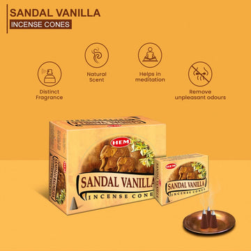 HEM Sandal Vanilla Dhoop Cones - Pack of 12 (10 Cones Each)