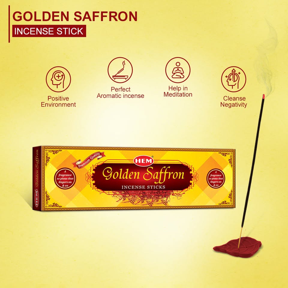 HEM Golden Saffron Incense Sticks - Pack of 3 (50g Each)