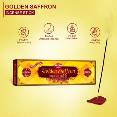 HEM Golden Saffron Incense Sticks - Pack of 3 (50g Each)