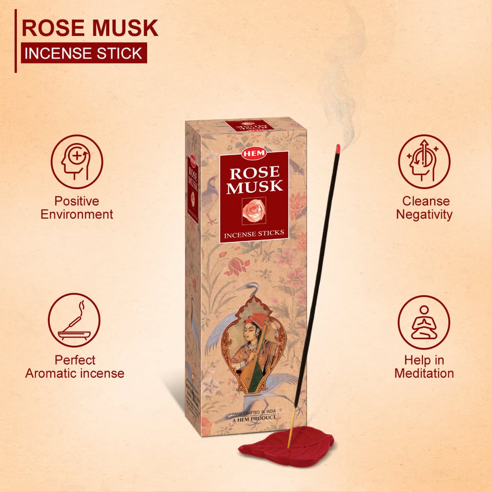 HEM Rose Musk Incense Sticks - Pack of 6 (20 Sticks Each)