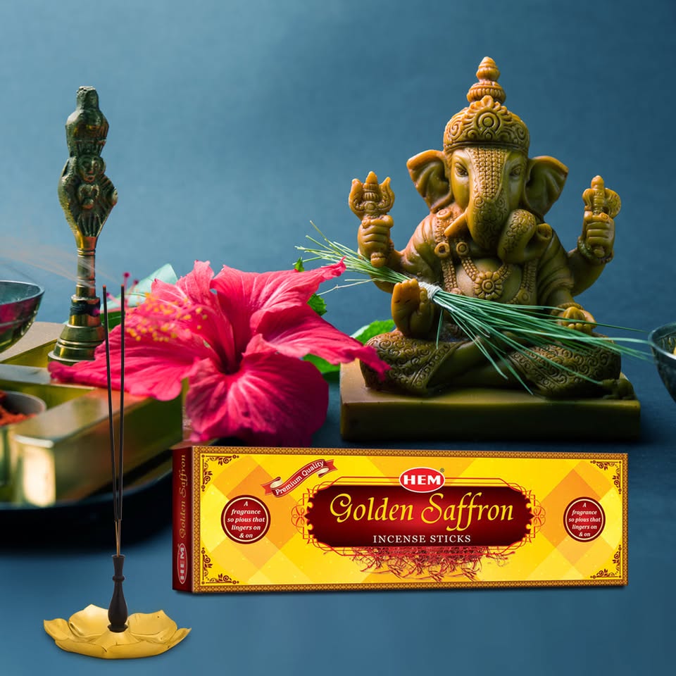 HEM Golden Saffron Incense Sticks - Pack of 3 (50g Each)