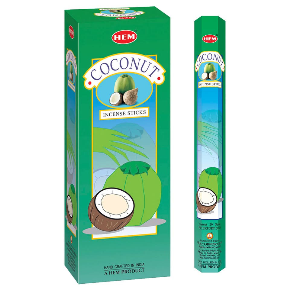 HEM Coconut Incense Sticks - Pack of 6 (20 Sticks Each)