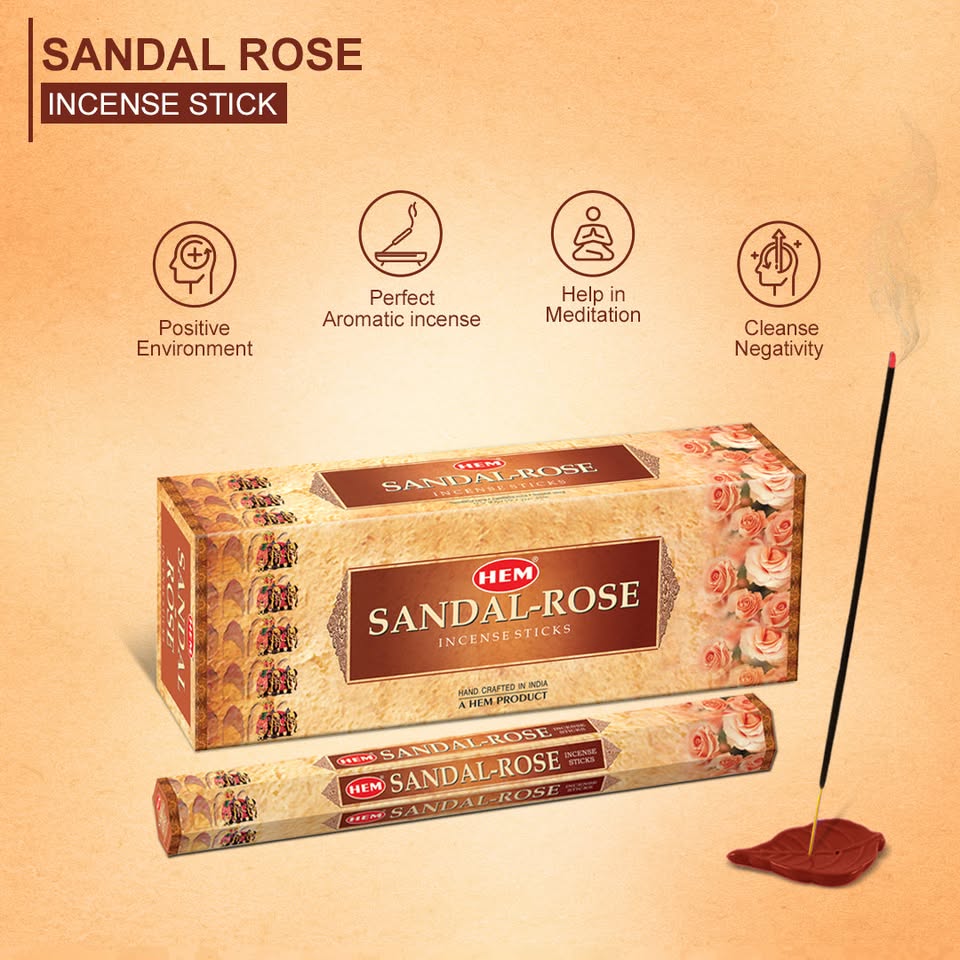 HEM Sandal Rose Incense Sticks - Pack of 6 (20 Sticks Each)