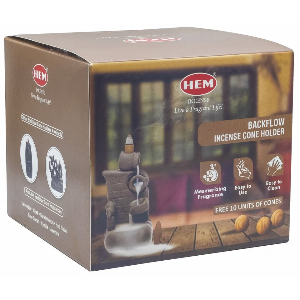 HEM Pot Ceramic Backflow Cone Burner + 1 Pack of Backflow Dhoop cone (10 Cones in a Pack)