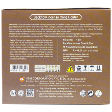 HEM Pot Ceramic Backflow Cone Burner + 1 Pack of Backflow Dhoop cone (10 Cones in a Pack)