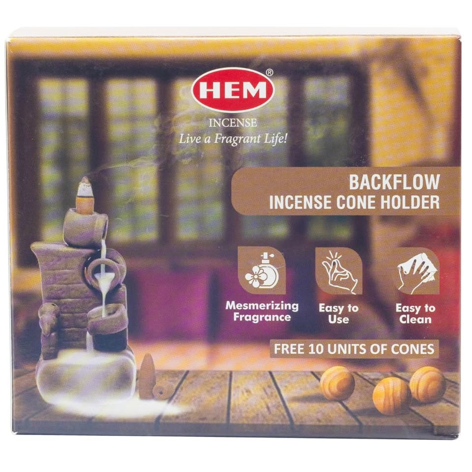 HEM Pot Ceramic Backflow Cone Burner + 1 Pack of Backflow Dhoop cone (10 Cones in a Pack)