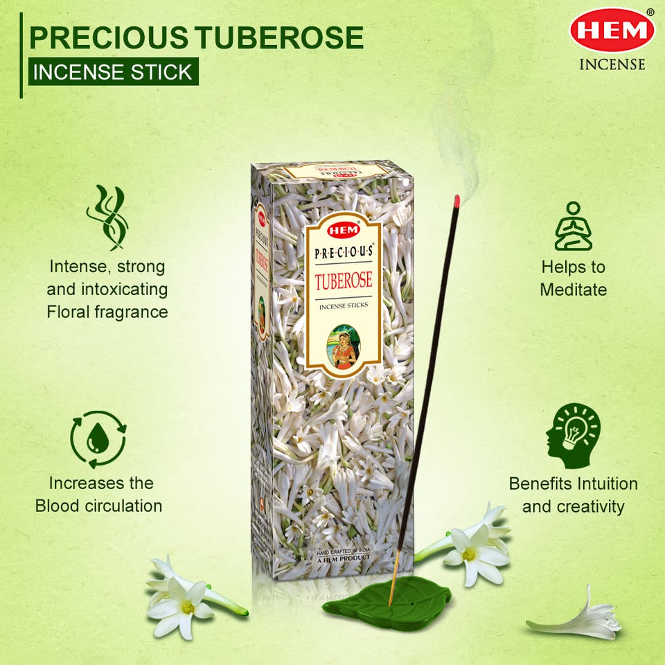 HEM Precious Tuberose Incense Sticks - Pack of 6 (20 Sticks Each)
