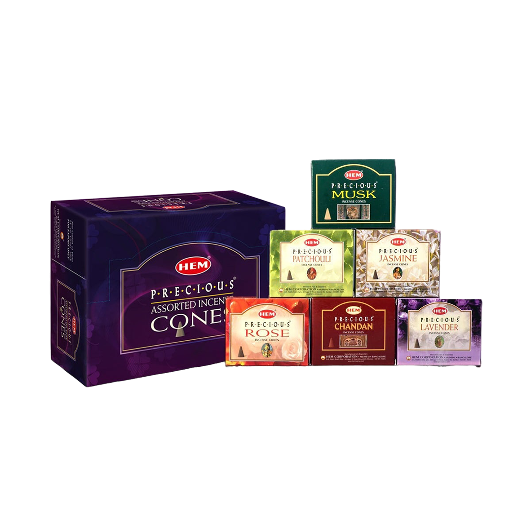 HEM Precious Assorted Perfumed Dhoop Cones - Pack of 12 (10 Cones Each)